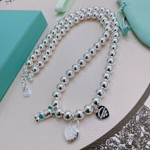 Tiffany & Co. Sterling Silver Heart Padlock Bead Necklace - Silver